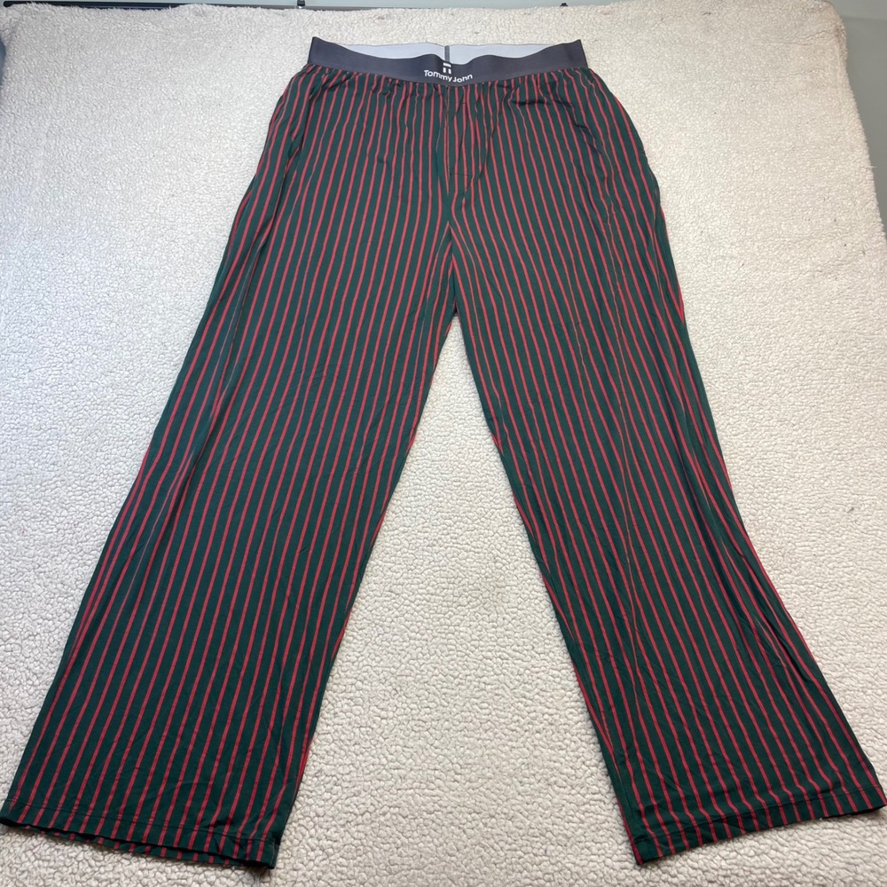 Tommy John Pajama Pants Men XL Green Red Striped Second Skin Lounge Sleepwear
